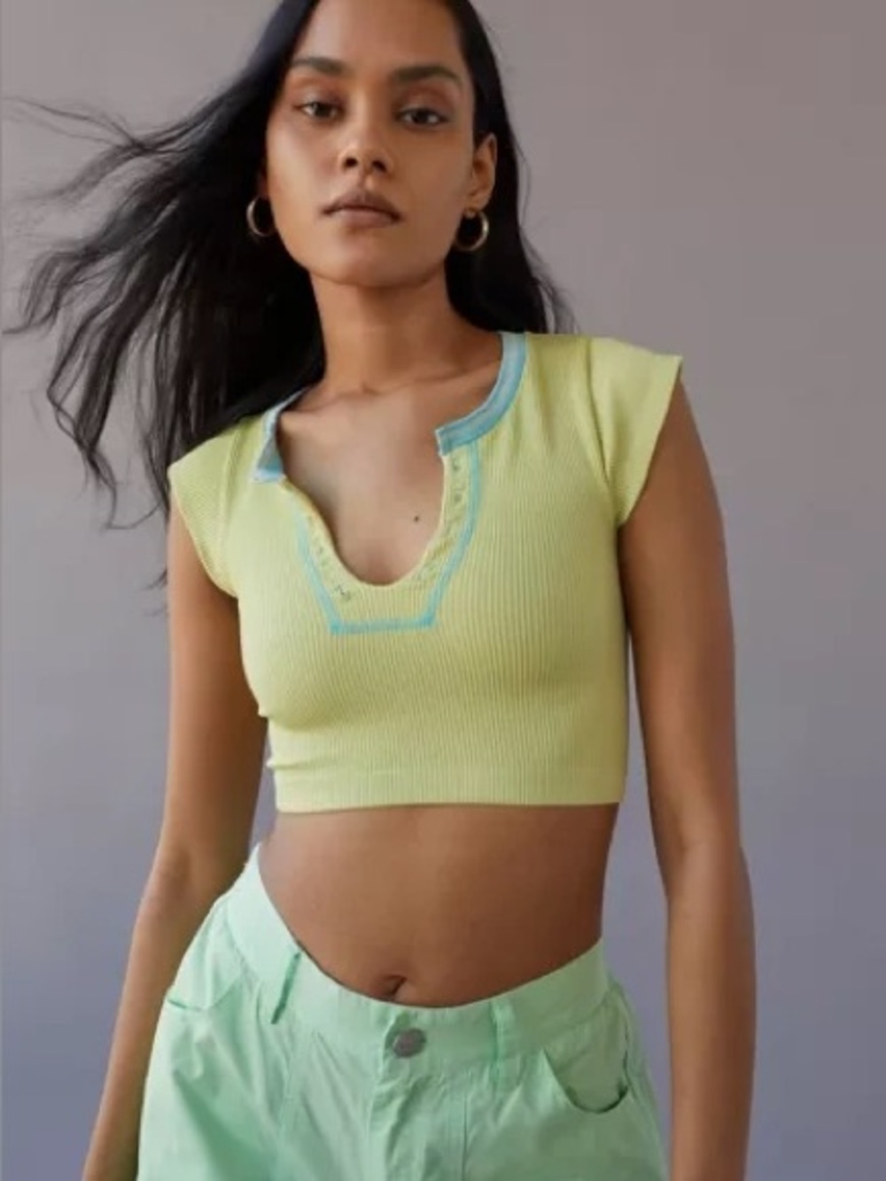 Urban Outfitters bright green and teal go for gold seamless top